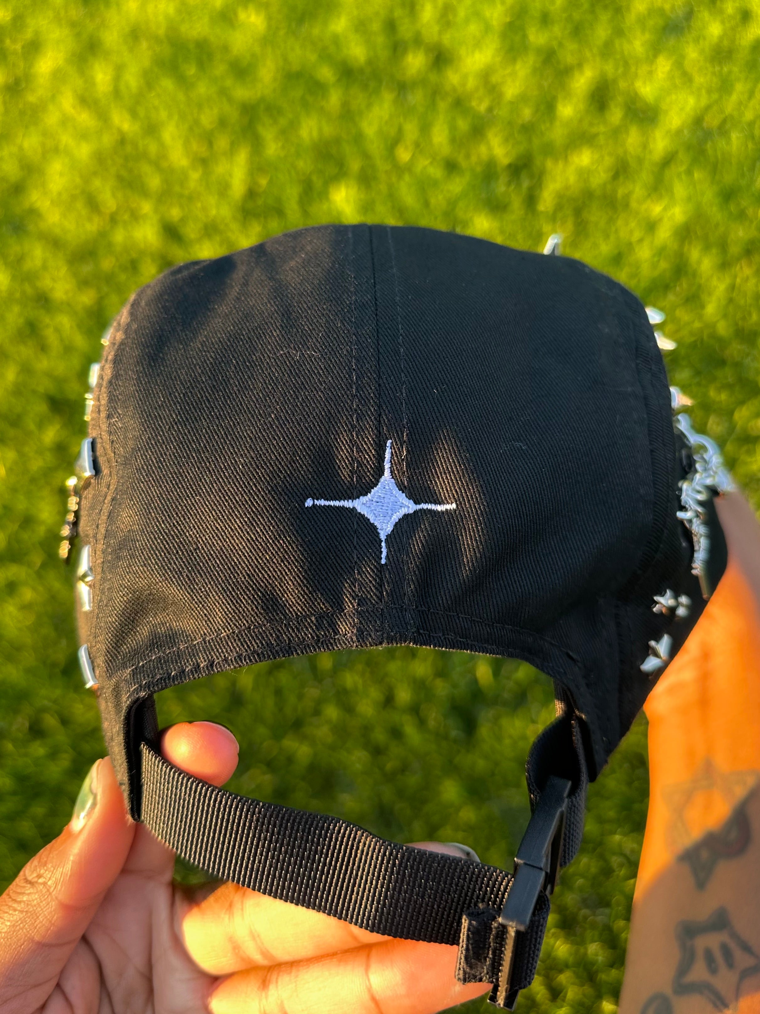 140 Red Stud 5 Panel Hat