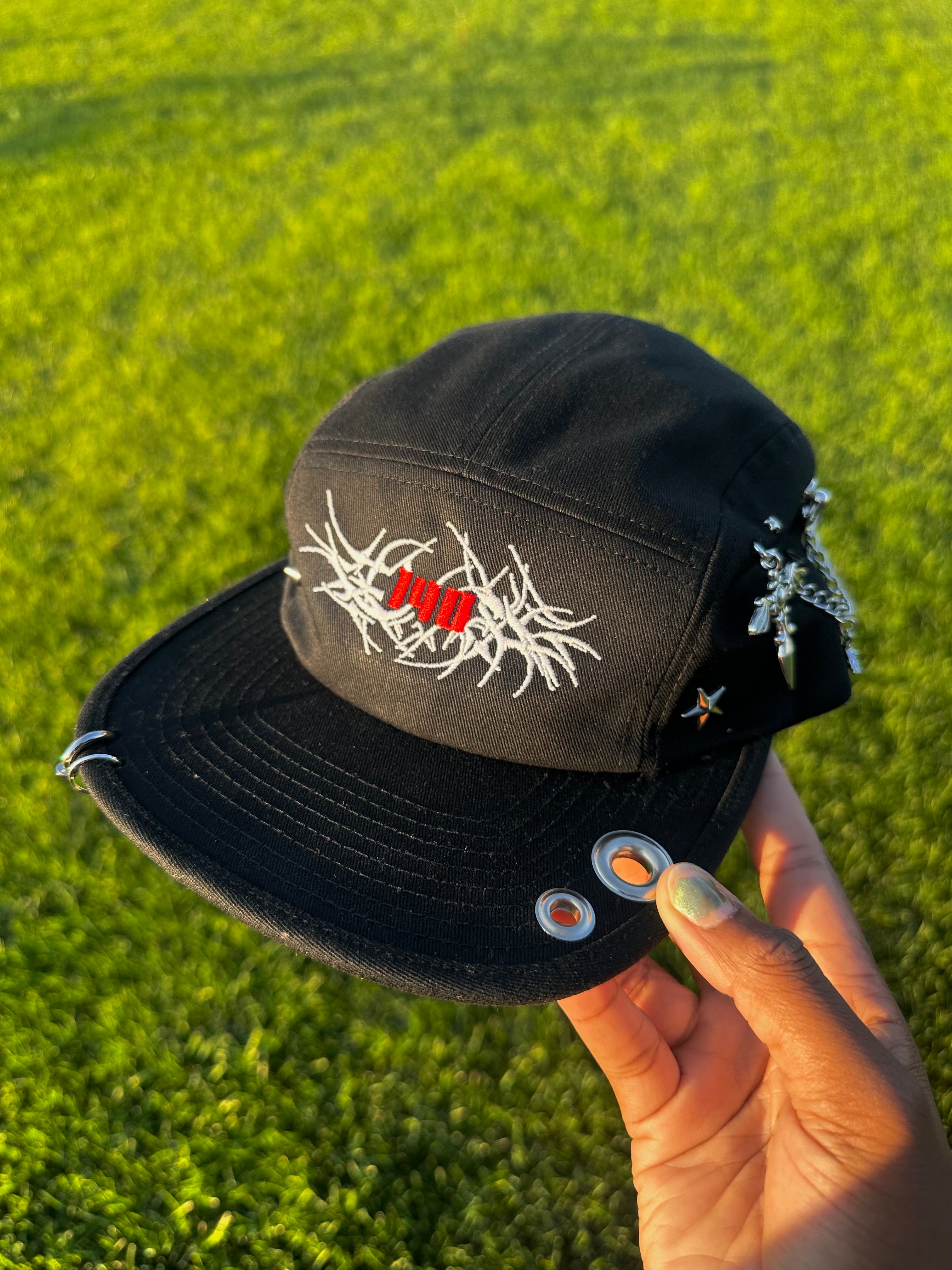 140 Red Pierced 5 Panel Hat